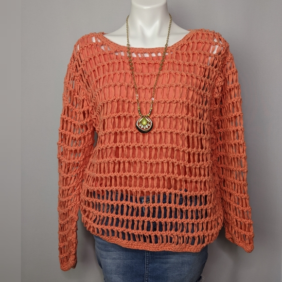 JohnPaulRichard Tops - JohnPaulRichard Coral Fish Net Layered Top Sz XL